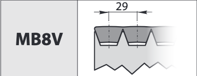 Curea trapezoidala multipla tip MB8V 3000 cu 2 caneluri