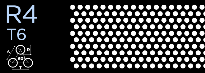 Stainless steel AISI304 Perforated sheet 1x1000x2000mm R4 T6
