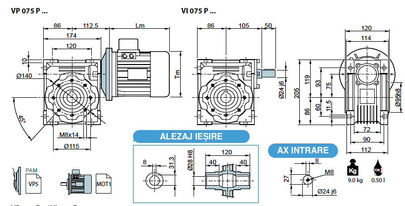 Reductor melcat tip VP 075 i-7,5 PAM90B5