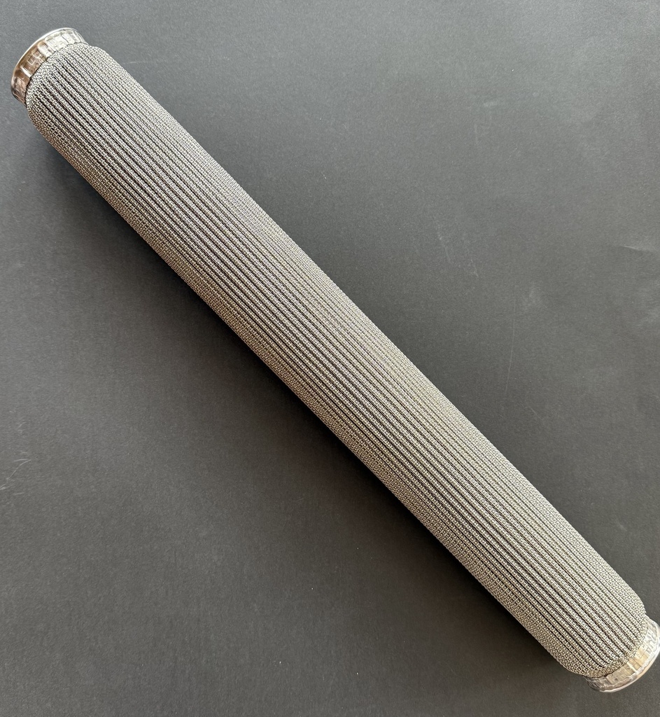 Filtru lumanare D58x442 cu suport de prindere ambutisat si sudat D42/51,5x10x10x462mm cu 4 straturi MESH20/50/150/20 INOX AISI304/304/316/304 cu 49 pliuri